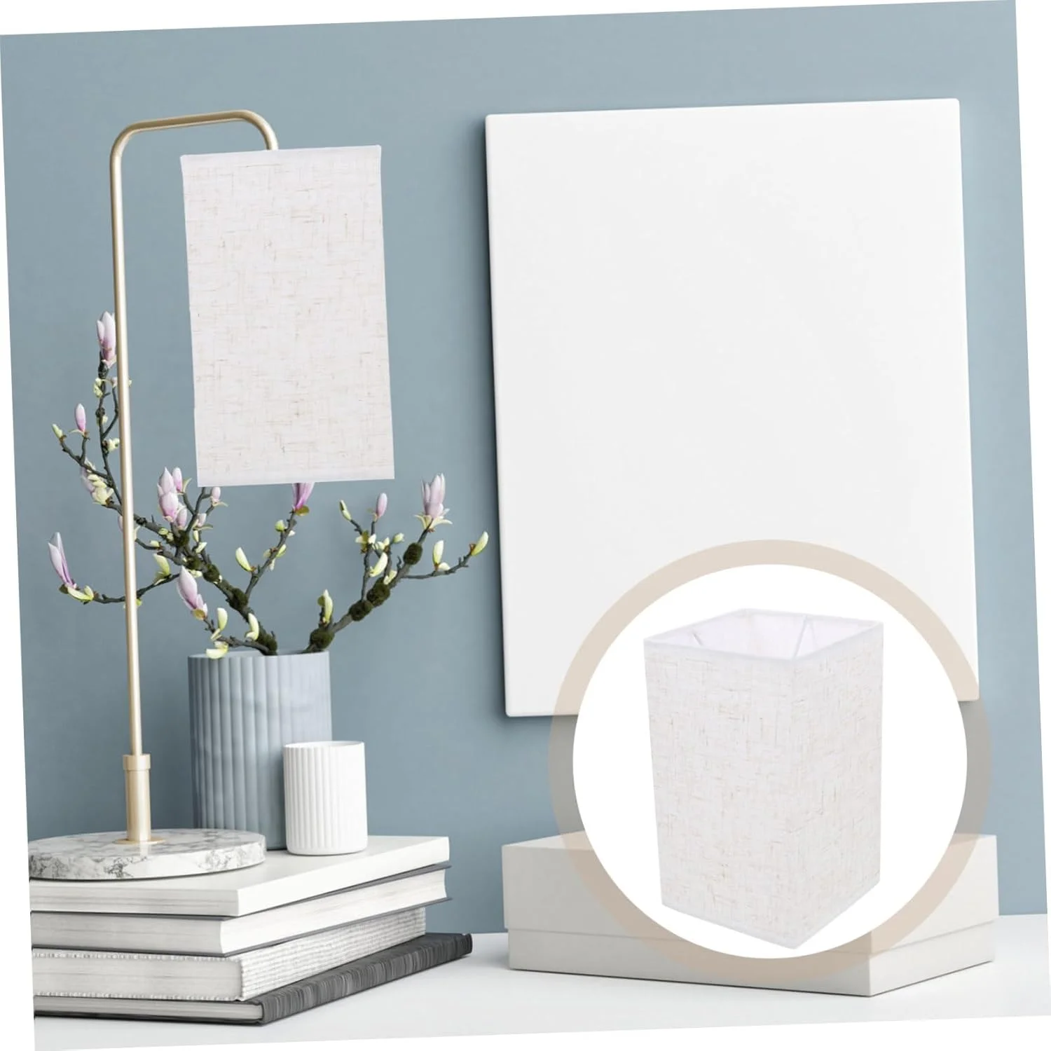 آباژور پارچه ای Hemobllo، شیک و مدرن، ساده، متوسط، مربعی، مناسب دکور خانه، دکوراسیون رترو، پارچه برنجی، سفید، برای لامپ دیواری