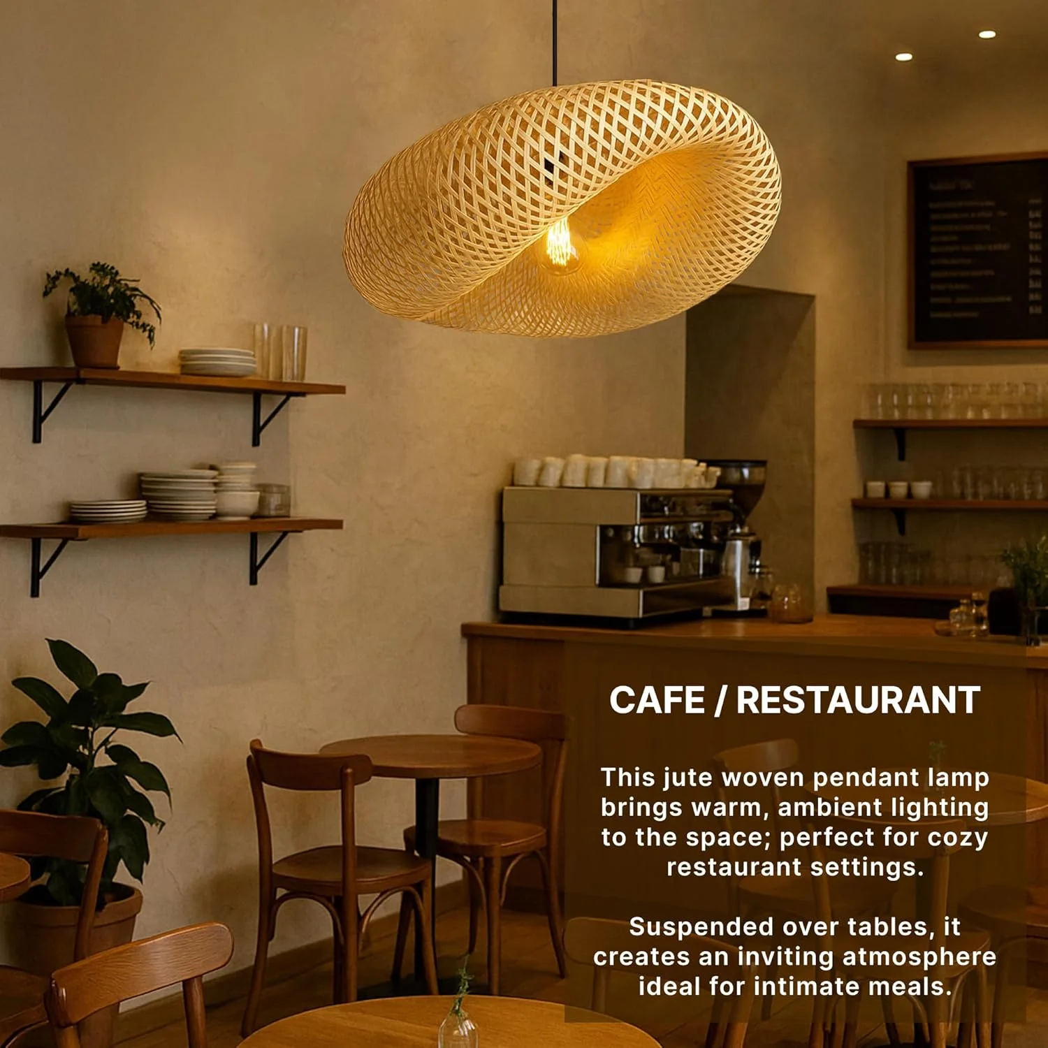 آویز حصیری بامبو طرح هند | آباژور بوهمی | نی | راتان | لامپ بافته شده (طول 60 سانتی متر، عرض 41 سانتی متر، ارتفاع 22 سانتی متر)