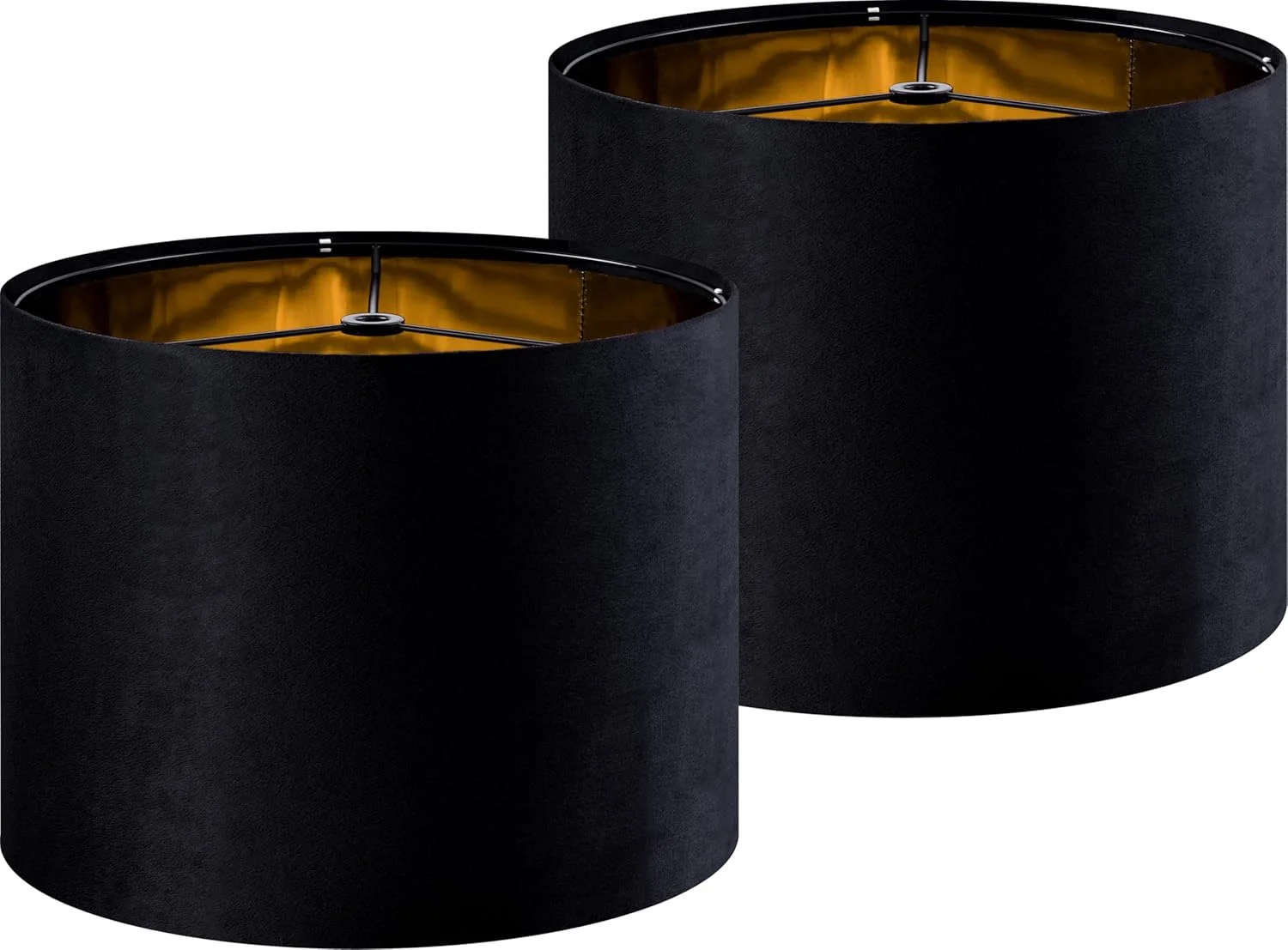 مجموعه 2 تایی کلاهک چراغ مخملی مشکی - سایه لامپ استوانه ای بزرگ 40 سانتی متر بالا در 40 سانتی متر پایین در 30 سانتی متر ارتفاع (عنکبوتی) کلاهک چراغ پارچه ای سنتی برای چراغ های رومیزی - کلاهک چراغ جایگزین - نیاز به مونتاژ