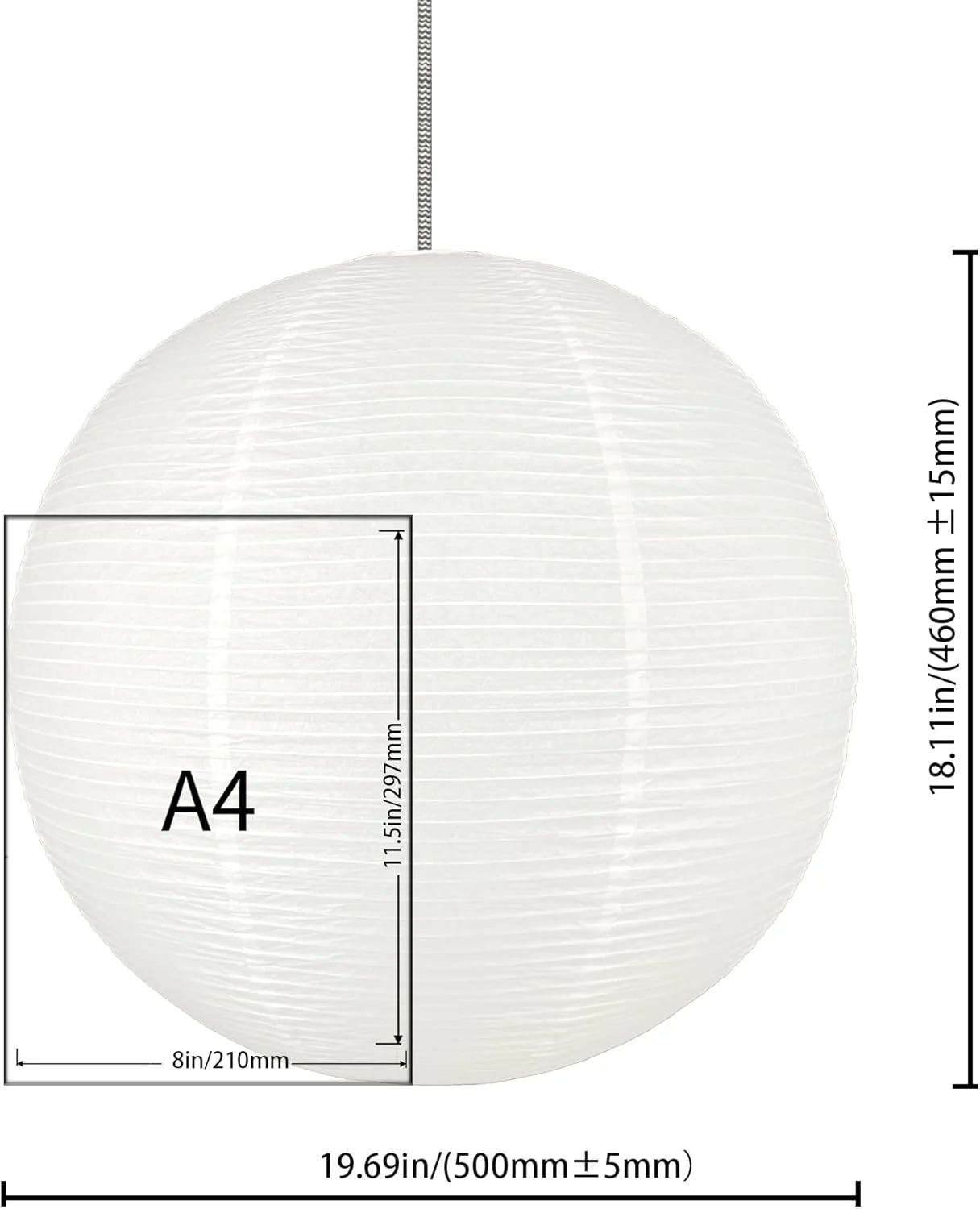 آباژور کاغذی گرد سفید 50 سانتی‌متری، آویز چراغ فانوسی چینی، آباژور تاشو بزرگ
