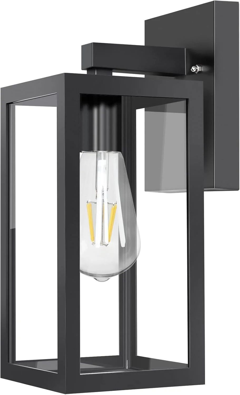 چراغ دیواری بیرونی HUADEEC، چراغ دیوارکوب ضد آب بیرونی با سرپیچ پایه E26، روکش مشکی مات ضد زنگ و حباب شیشه ای شفاف، مناسب ایوان، بسته 1 عددی