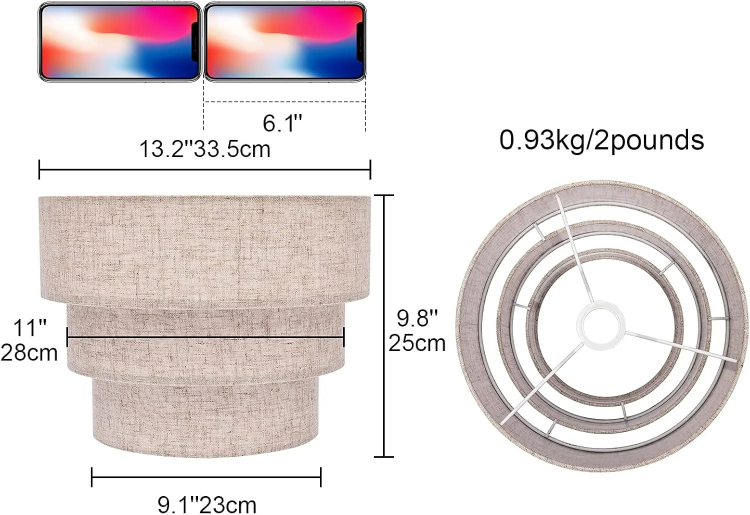 آباژور چراغ ایستاده، آویز و لوستر هوکو، آباژور پارچه ای سه لایه استوانه ای با کتان طبیعی دست ساز، گیره روی حباب لامپ (قهوه ای)