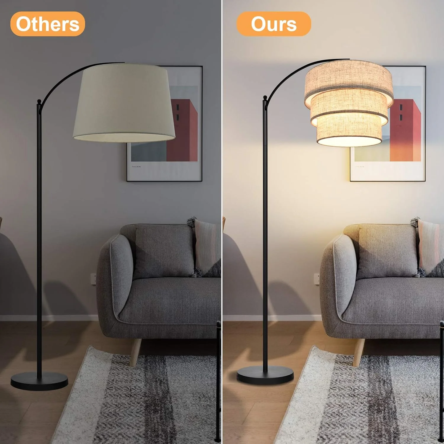 آباژور چراغ ایستاده، آویز و لوستر هوکو، آباژور پارچه ای سه لایه استوانه ای با کتان طبیعی دست ساز، گیره روی حباب لامپ (قهوه ای)