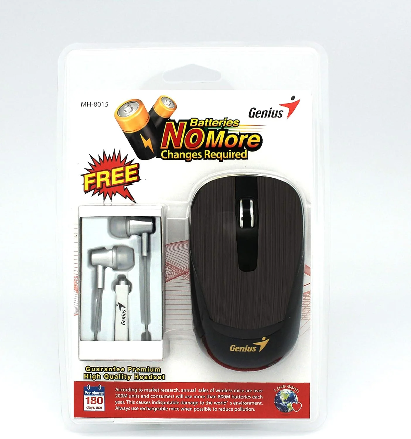 مجموعه ماوس و هدست Genius مدل Mh-8015 هوشمند اکو با طراحی متالیک و قابلیت شارژ به همراه اپلیکیشن هوشمند Genius، رنگ قهوه ای
