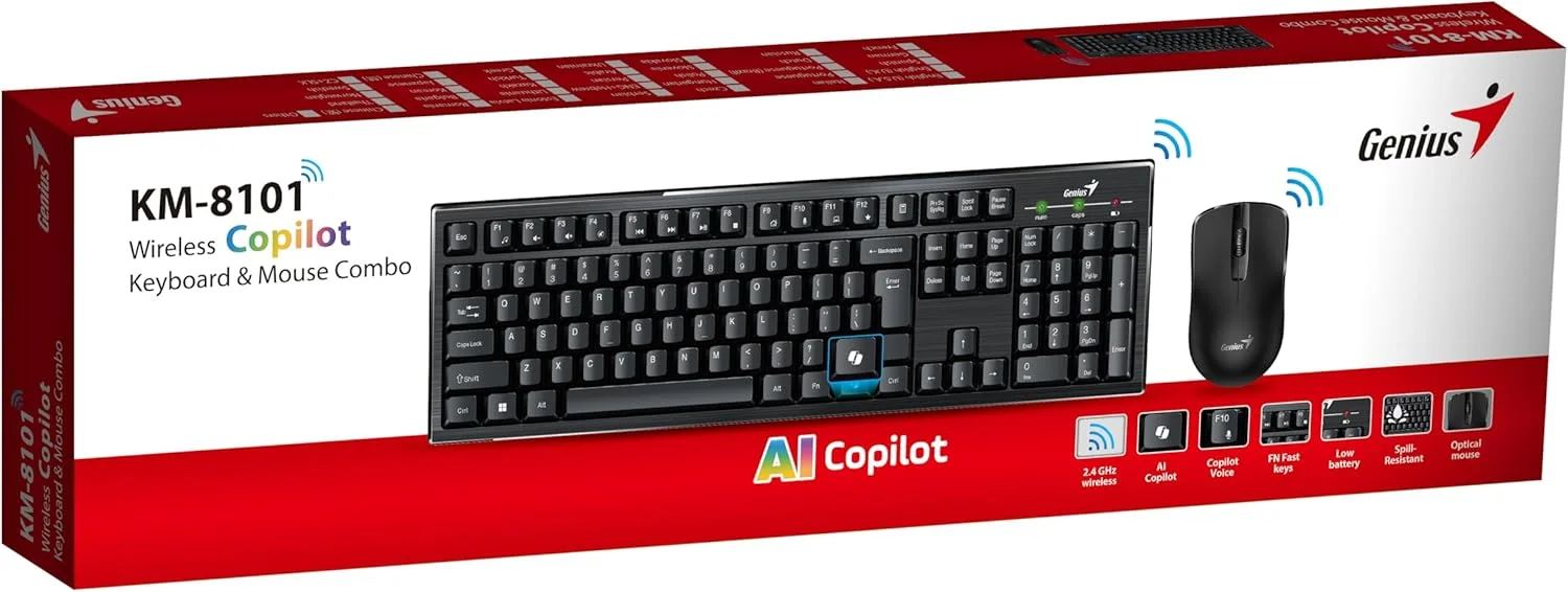مجموعه کیبورد و ماوس بی سیم چند رسانه ای سایز کامل Genius KM-8101 مجموعه کیبورد و ماوس بی سیم چند رسانه ای سایز کامل Genius KM-8101