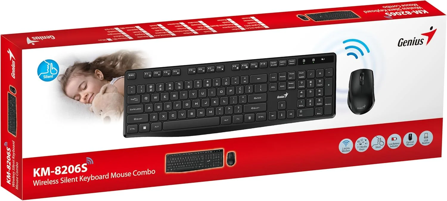 مجموعه کیبورد و ماوس Genius KM-8206S شامل یک کیبورد بی سیم بی صدا و یک ماوس اپتیکال بی سیم بی صدا با کلید دستیار هوش مصنوعی مجموعه کیبورد و ماوس Genius KM-8206S شامل یک کیبورد بی سیم بی صدا و یک ماوس اپتیکال بی سیم بی صدا با کلید دستیار هوش مصنوعی