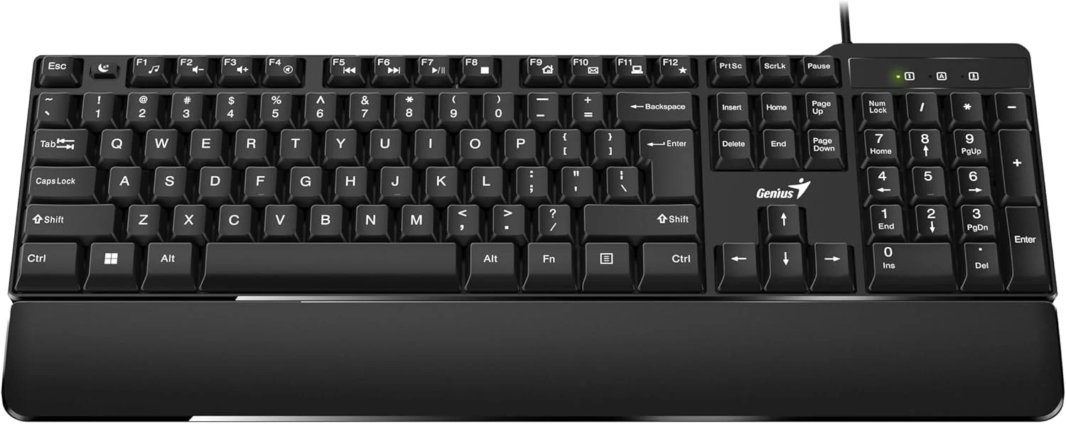 کیبورد اداری Genius KB-100XP با استراحتگاه مچ دست، عربی، USB کیبورد اداری Genius KB-100XP با استراحتگاه مچ دست، عربی، USB