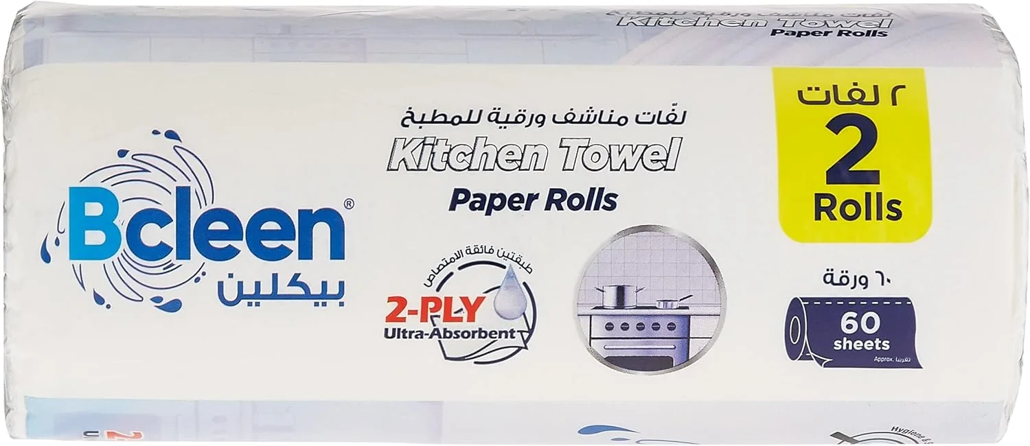 دستمال کاغذی رولی آشپزخانه Bcleen، 60 برگ X 2 لایه، 2 رول، دستمال های استریل شده مگا برای محافظت در برابر میکروب، نیمه پرفراژ شده دستمال کاغذی رولی آشپزخانه Bcleen، 60 برگ X 2 لایه، 2 رول، دستمال های استریل شده مگا برای محافظت در برابر میکروب، نیمه پرفراژ شده