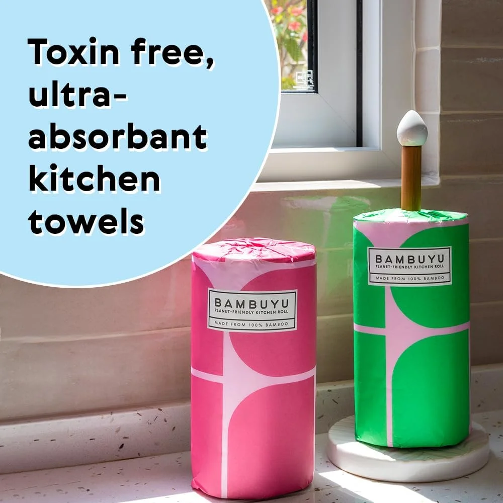 دستمال کاغذی بامبو 100% بامبو - 6 رول × 120 برگ | دستمال آشپزخانه 2 لایه فوق العاده جاذب | سازگار با محیط زیست، بدون پلاستیک، غیر سمی | دستمال چند منظوره برای تمیز کردن و لکه گیری