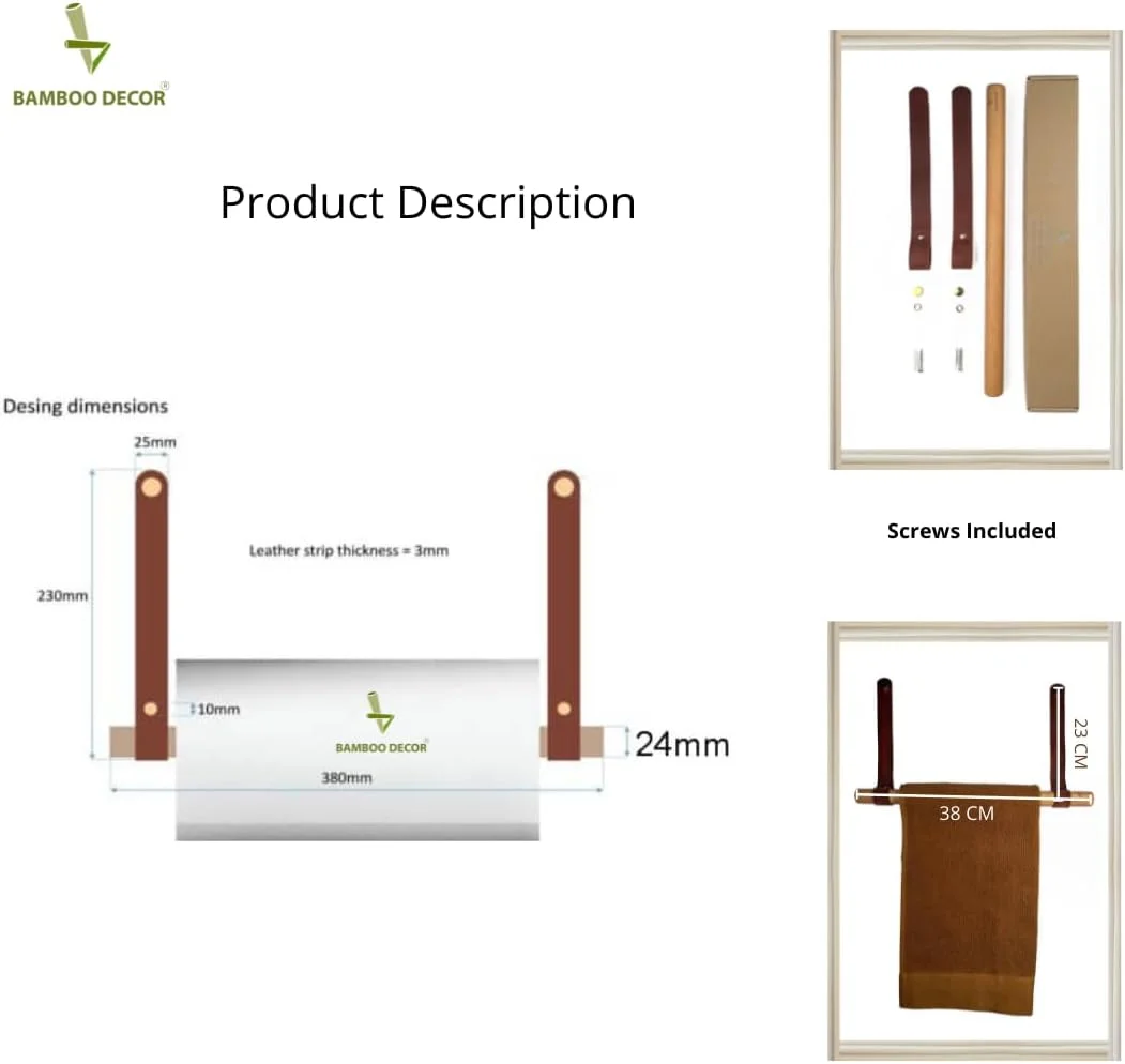 نگهدارنده حوله کاغذی بامبو به سبک ژاپنی - میله حوله ای مینیمالیستی ساخته شده از چوب جامد و چرم - پخش کننده رول نصب شده روی دیوار (مدل A)