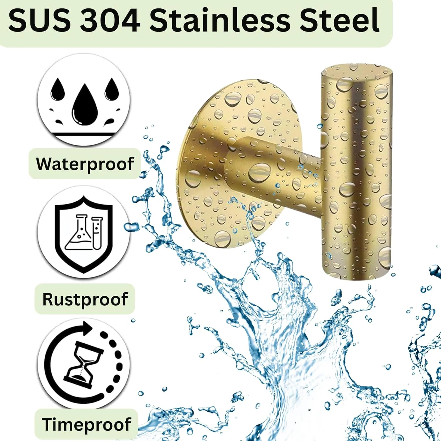 (بسته 2 عددی) قلاب دیواری چسبی طلایی - آویز بدون نیاز به سوراخ برای حوله، لباس، کت و کلید - سازمان دهنده چسبی حمام برای درب و آشپزخانه