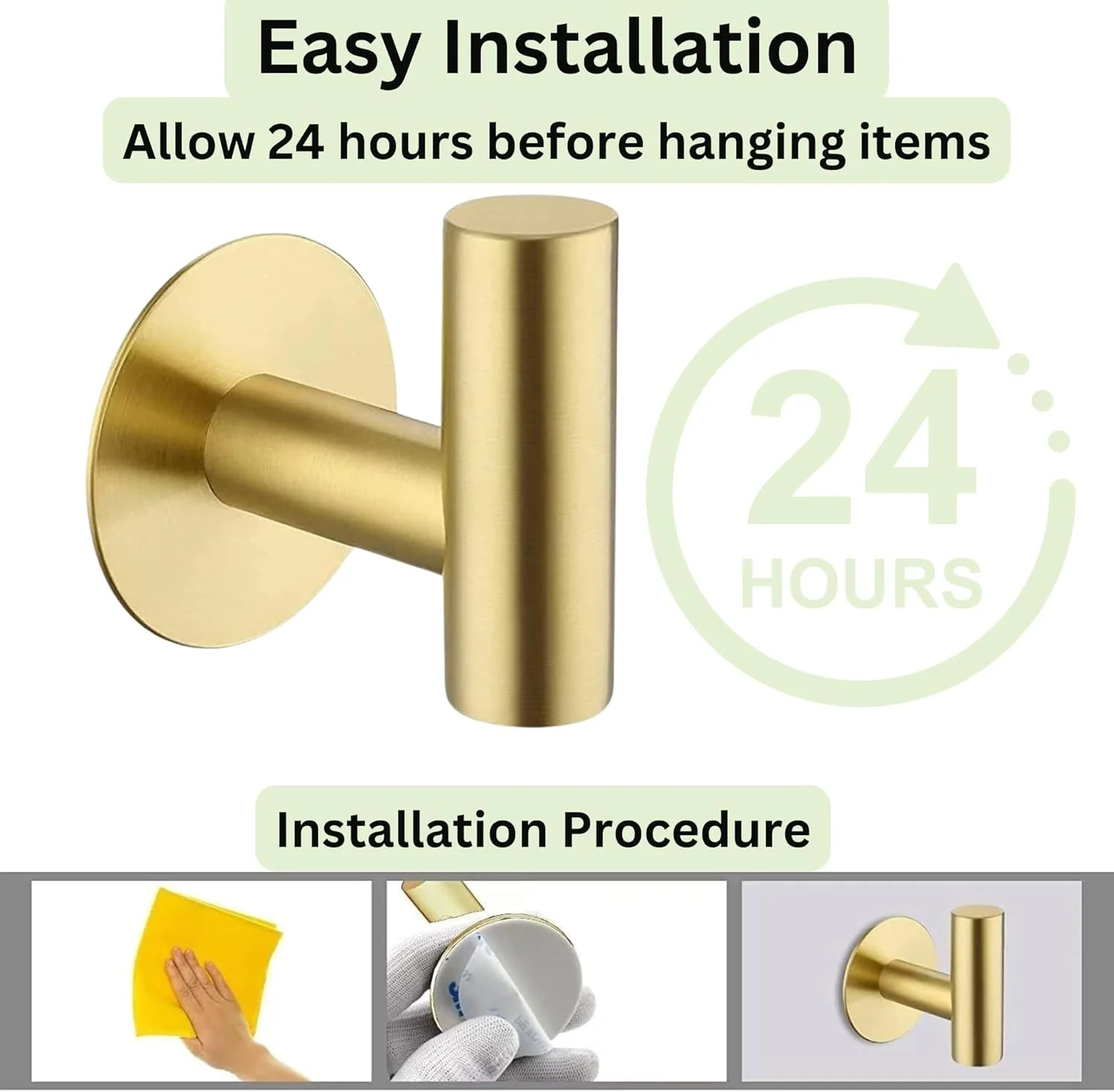 (بسته 2 عددی) قلاب دیواری چسبی طلایی - آویز بدون نیاز به سوراخ برای حوله، لباس، کت و کلید - سازمان دهنده چسبی حمام برای درب و آشپزخانه