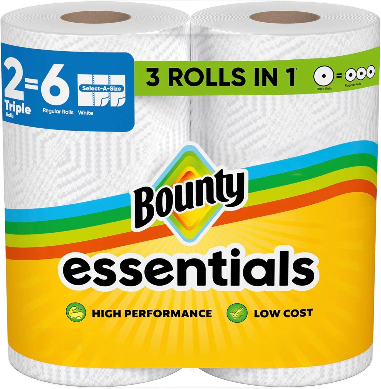 دستمال کاغذی آشپزخانه Bounty Essentials، 3 رول سه برابر، سفید، 162 برگ در هر رول