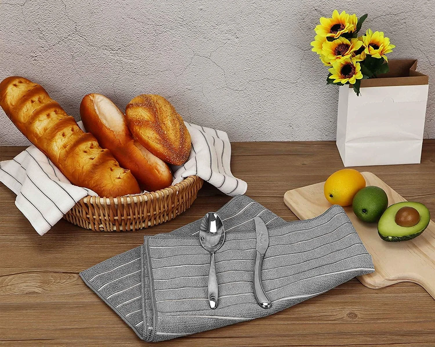 دستمال آشپزخانه BFBMQYJ، دستمال سفره فوق العاده جاذب، دستمال بزرگ و ضخیم، ضد روغن و قابل استفاده مجدد، طرح راه راه 2 خاکستری و 2 سفید دستمال آشپزخانه BFBMQYJ، دستمال سفره فوق العاده جاذب، دستمال بزرگ و ضخیم، ضد روغن و قابل استفاده مجدد، طرح راه راه 2 خاکستری و 2 سفید