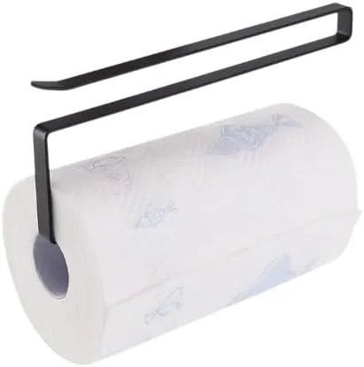 ECVV (۵ عدد) نگهدارنده حوله کاغذی زیر کابینت برای آشپزخانه، حمام، انبار، آویز قفسه حوله کاغذی، آویز بالای درب، بدون نیاز به سوراخکاری (مشکی)