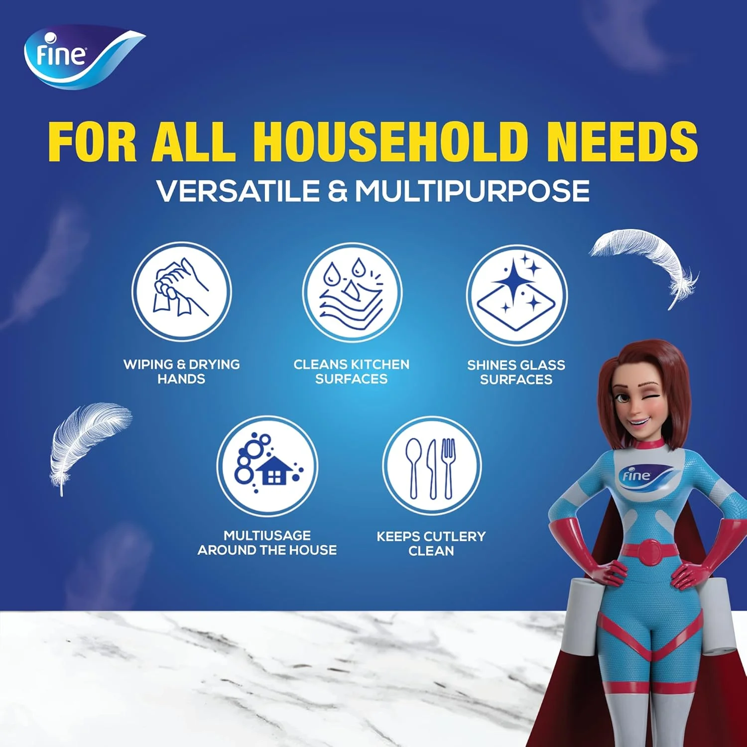 دستمال کاغذی چند منظوره فاین، 2 لایه، 150 برگ دستمال کاغذی چند منظوره فاین، 2 لایه، 150 برگ