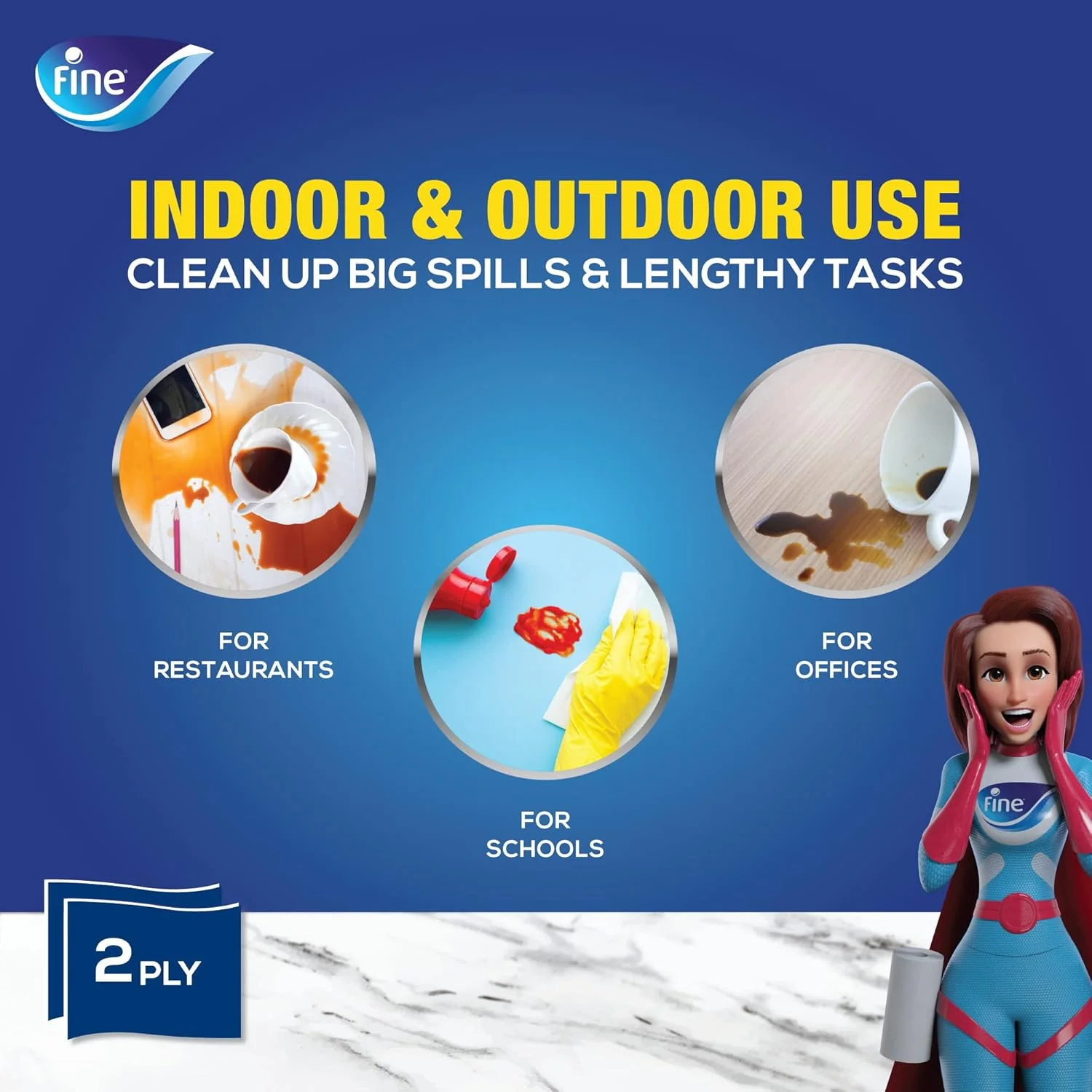 دستمال کاغذی رولی آشپزخانه فاین، 1500 برگ تک لایه، 2 رول. رول بزرگ فاین، دستمال های استریل شده برای محافظت در برابر میکروب دستمال کاغذی رولی آشپزخانه فاین، 1500 برگ تک لایه، 2 رول. رول بزرگ فاین، دستمال های استریل شده برای محافظت در برابر میکروب