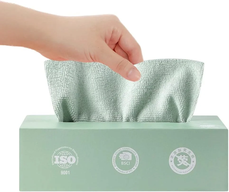 دستمال‌های تمیز کننده یکبار مصرف گودرن، 20 برگ، حوله میکروفایبر، دستمال‌های ظرف قابل استفاده مجدد با جعبه پخش کننده، دستمال‌های تنبل، دستمال مرطوب خودرو، دستمال‌های تمیز کننده چند منظوره برای خانه، آشپزخانه، بیمارستان - سبز