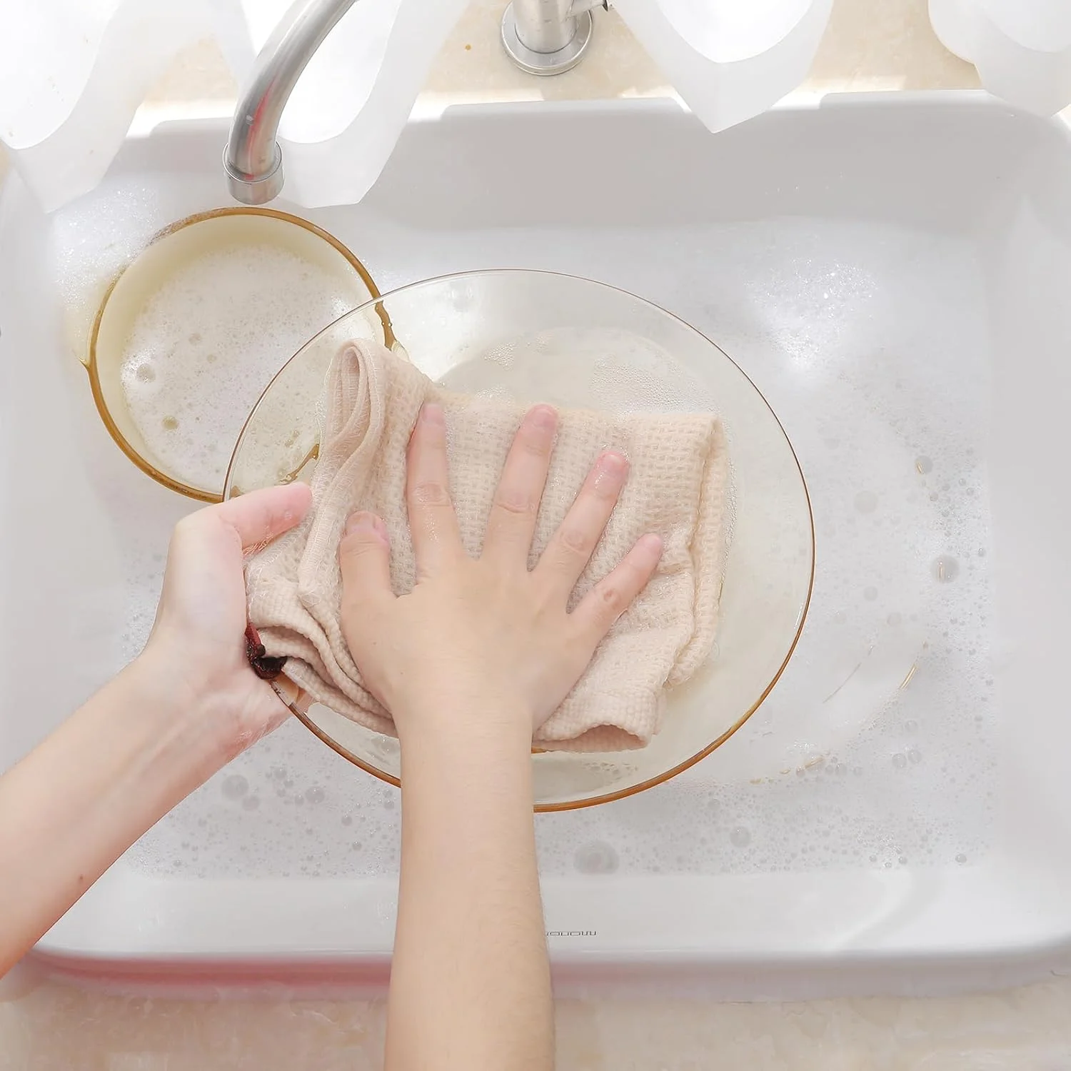 دستمال آشپزخانه بافت وافلی Homaxy، 100% پنبه، فوق العاده نرم، جاذب و زود خشک شونده، 30x30 سانتی متر، بسته 6 عددی، بژ