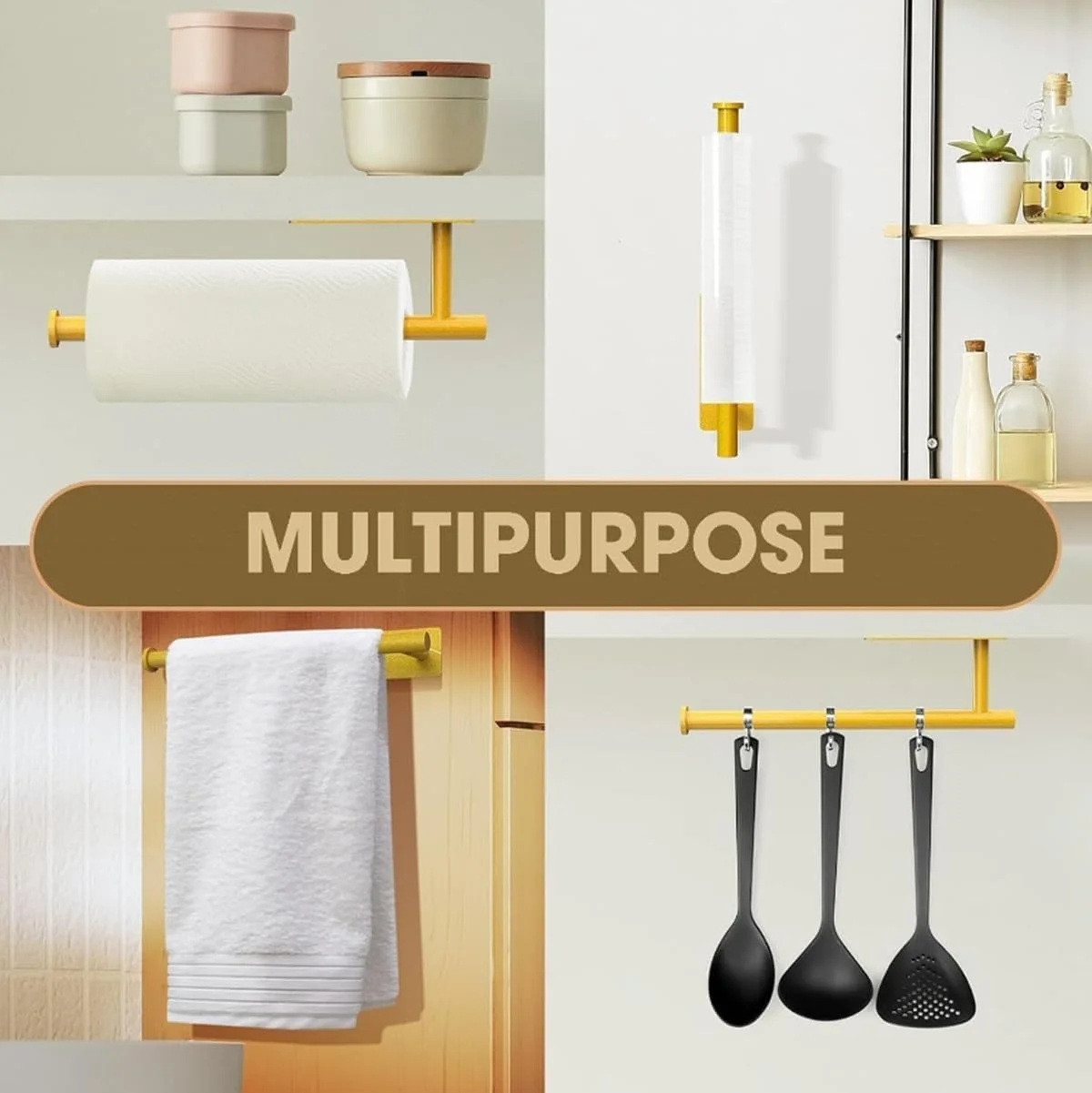 جا دستمال کاغذی رولی IIEPECA، قابل نصب با چسب یا پیچ، مناسب برای نصب زیر کابینت، دستمال کاغذی، حوله، روکش پلاستیکی، مناسب آشپزخانه و حمام (طلایی) جا دستمال کاغذی رولی IIEPECA، قابل نصب با چسب یا پیچ، مناسب برای نصب زیر کابینت، دستمال کاغذی، حوله، روکش پلاستیکی، مناسب آشپزخانه و حمام (طلایی)