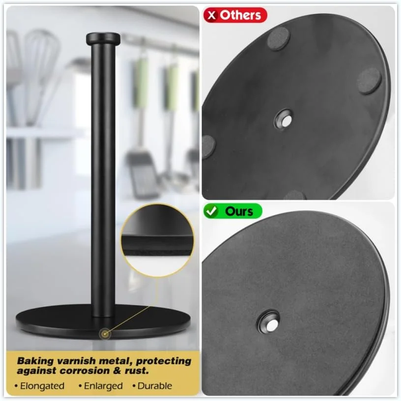 نگهدارنده دستمال کاغذی KEWANNO، نگهدارنده رول آشپزخانه مشکی، سازمان دهنده، نگهدارنده رومیزی دستمال کاغذی برای رول آشپزخانه، نگهدارنده رومیزی ثابت دستمال کاغذی با پایه سنگین
