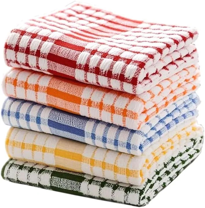دستمال آشپزخانه 100% پنبه، 40 در 25 سانتی متر، بسته 5 و 10 عددی، دستمال چند منظوره قابل استفاده مجدد (5 عدد)