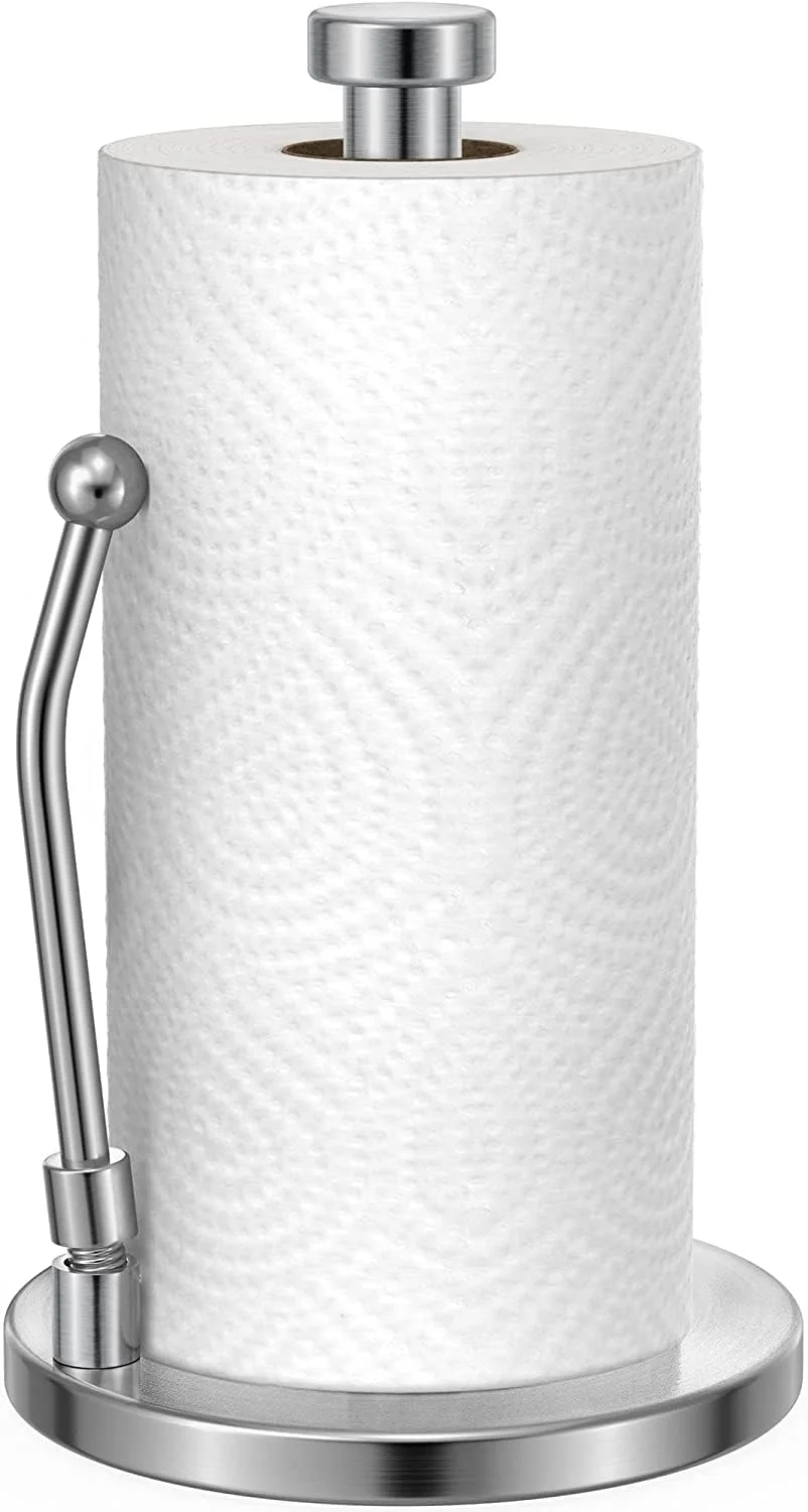 جا دستمال کاغذی MIXDE برای پاره کردن با یک دست، پخش کننده دستمال کاغذی با پایه سنگین و ضد لغزش، بازوی فنری مناسب برای اکثر اندازه های رول دستمال کاغذی، دستمال کاغذی استیل ضد زنگ برای پیشخوان آشپزخانه نقره ای