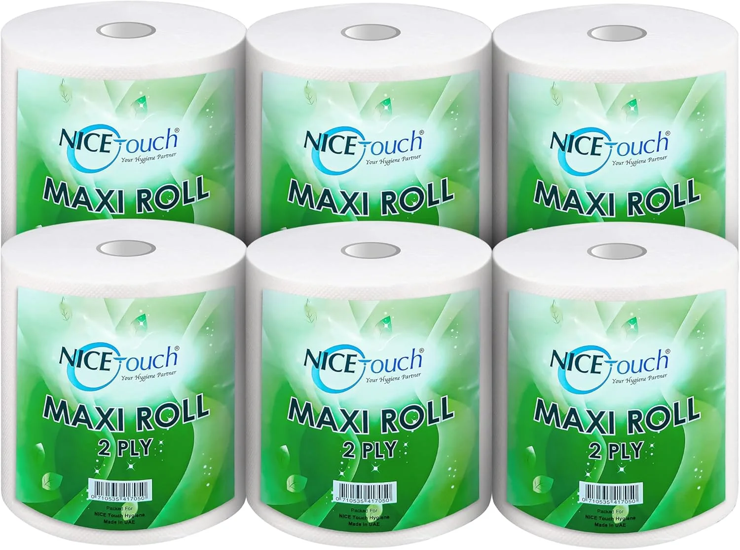 دستمال کاغذی آشپزخانه دو لایه نایس تاچ، 6 رول بزرگ با 600 برگ، 500 گرم، برگ های منقش الماس با جذب بالا و بافت فوق العاده نرم