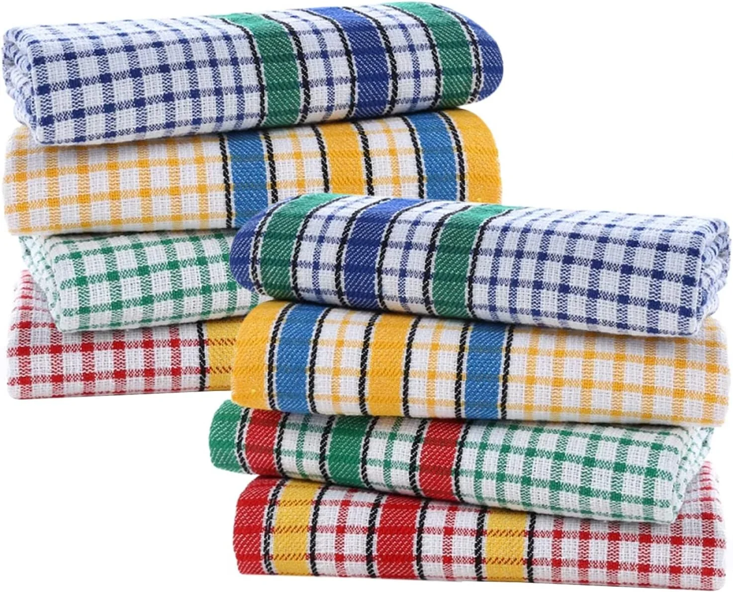 دستمال آشپزخانه مونلایت - فوق العاده جاذب، قابل شستشو در ماشین لباسشویی، 90% پنبه 10% پلی استر، پارچه تمیز کننده چندبار مصرف، پارچه برای ظروف، آشپزخانه، حمام، ماشین و ست حوله 8 عددی رنگارنگ