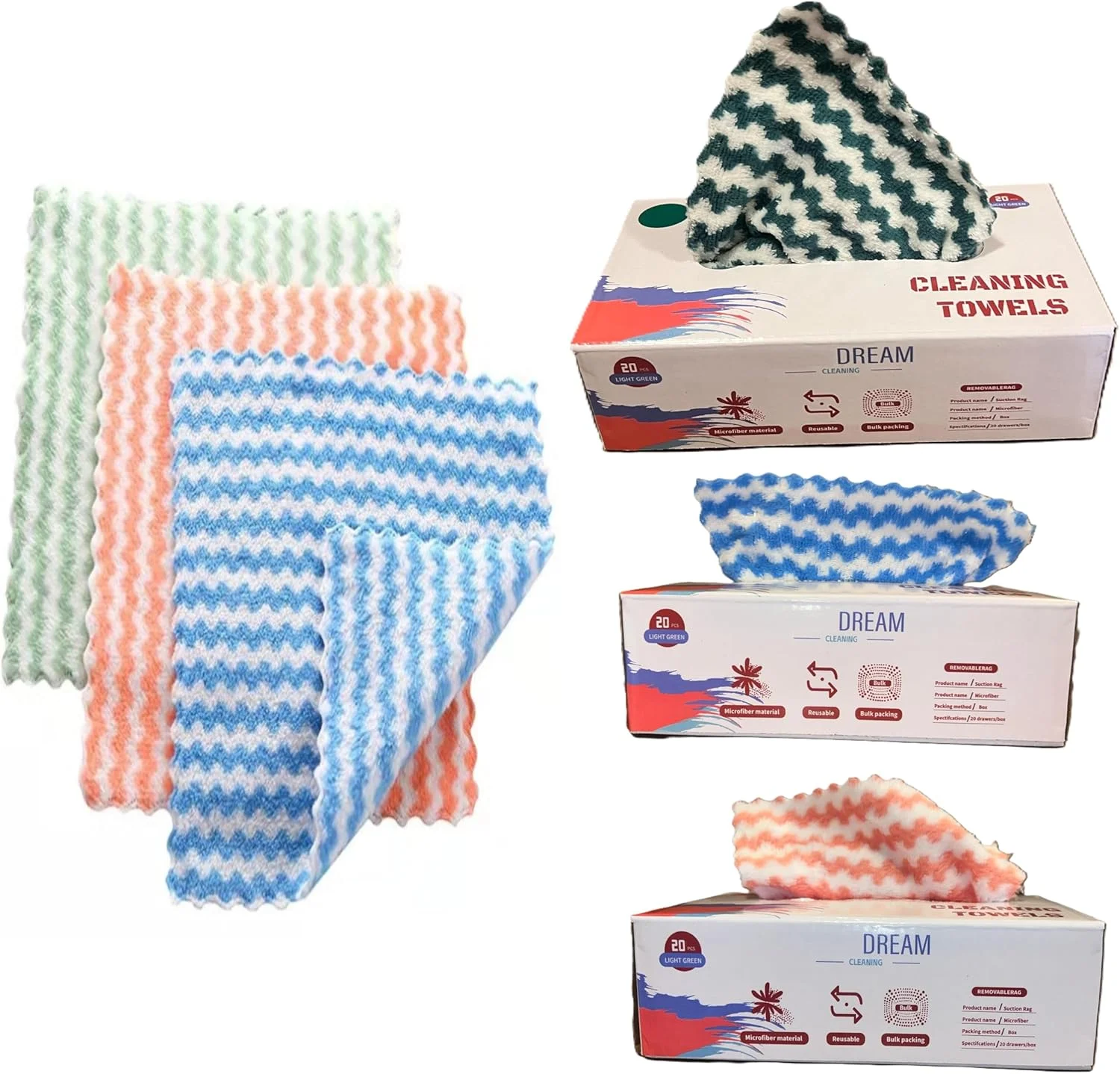 دستمال نظافت میکروفایبر - جعبه 20 عددی * 3 - 60 عدد | 23.3X15.2 سانتی متر | دستمال های نظافت قابل استفاده مجدد و قابل شستشو برای دفتر، خانه و آشپزخانه | فوق العاده جاذب، خشک شدن سریع، پارچه های ظرف و شیشه بدون پرز