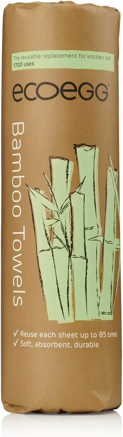 دستمال آشپزخانه بامبو اکو اِگ | جایگزین سازگار با محیط زیست و قابل استفاده مجدد برای دستمال کاغذی آشپزخانه | ساخته شده از منابع 100% پایدار | فوق العاده جاذب | 20 دستمال سفید | 1700 بار استفاده