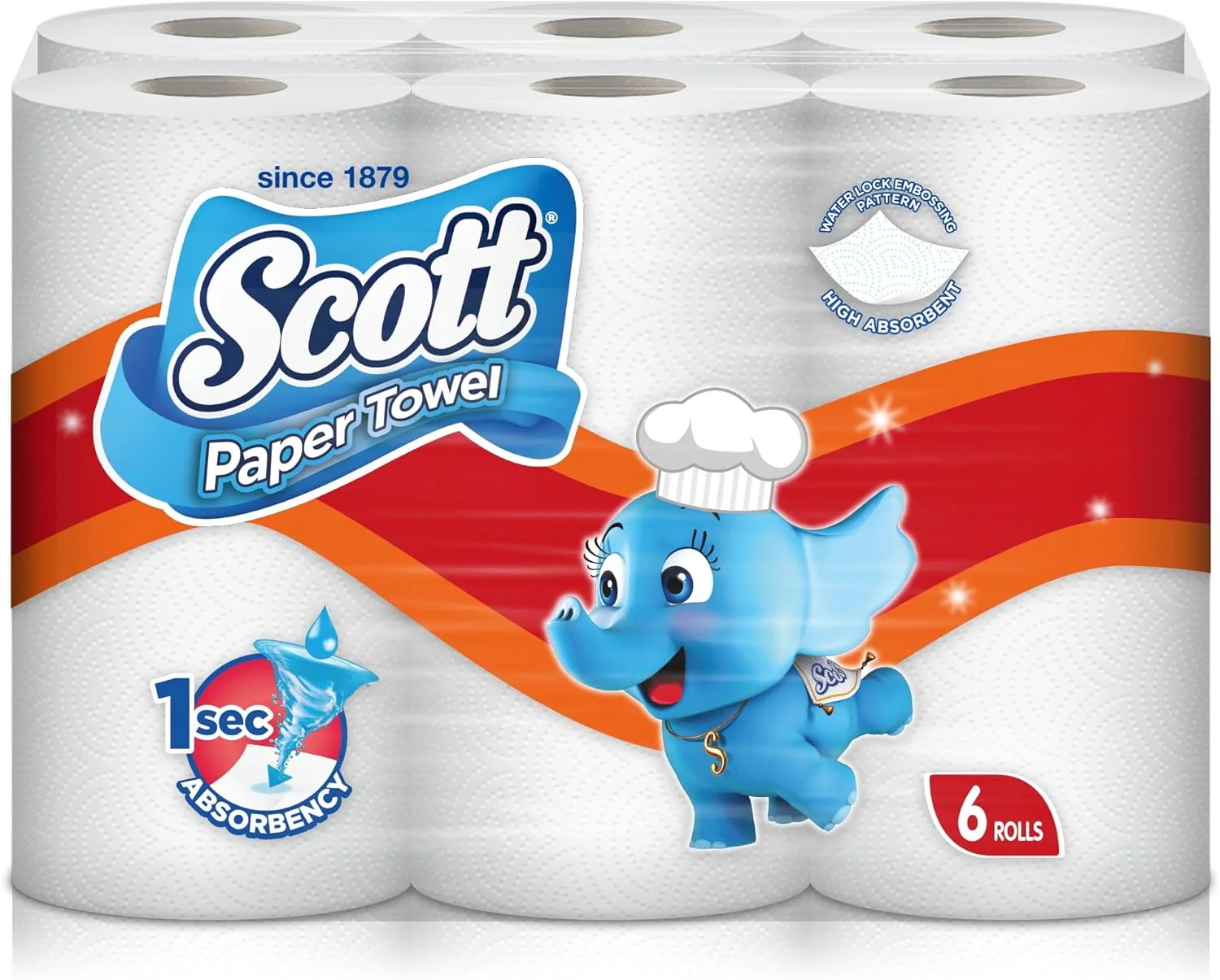 دستمال حوله ای آشپزخانه اسکات، 2 لایه، 79 برگ در 6 رول