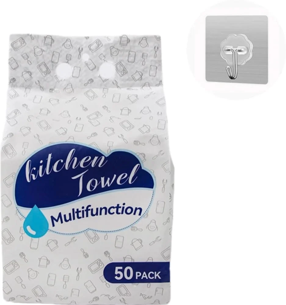 دستمال کاغذی یکبار مصرف دیواری SKY-TOUCH، حوله کاغذی آشپزخانه، بسیار جاذب، دستمال پاک کننده چربی آشپزخانه، حوله دست، دستمال استریل شده برای محافظت از میکروب، 1 بسته - 50 برگ، 1 قلاب