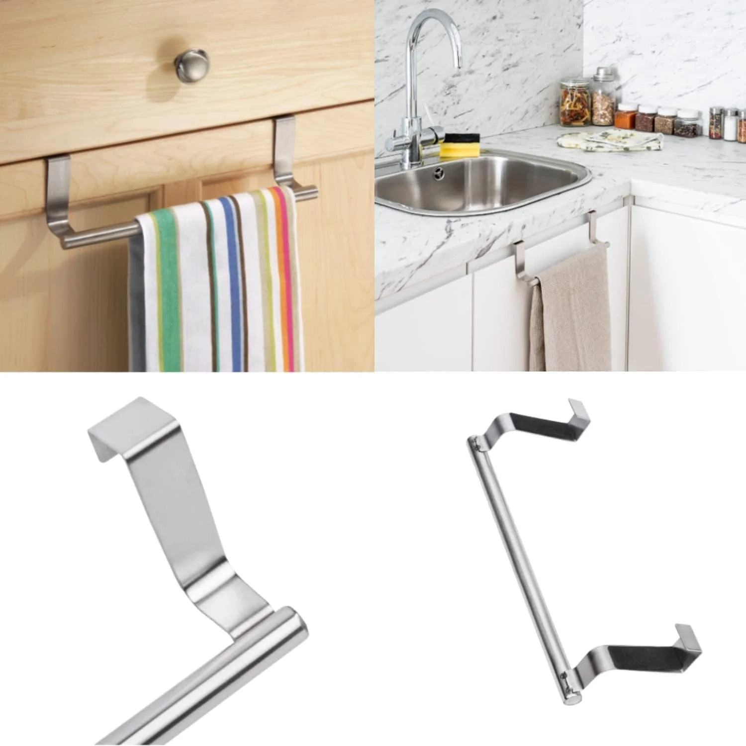 نگهدارنده میله حوله کابینت آشپزخانه SKY-TOUCH، مناسب برای نصب روی درب کابینت، لوازم جانبی آویز حوله و دستمال، طراحی مدرن و مقاوم از جنس استیل ضد زنگ - تصویر 2