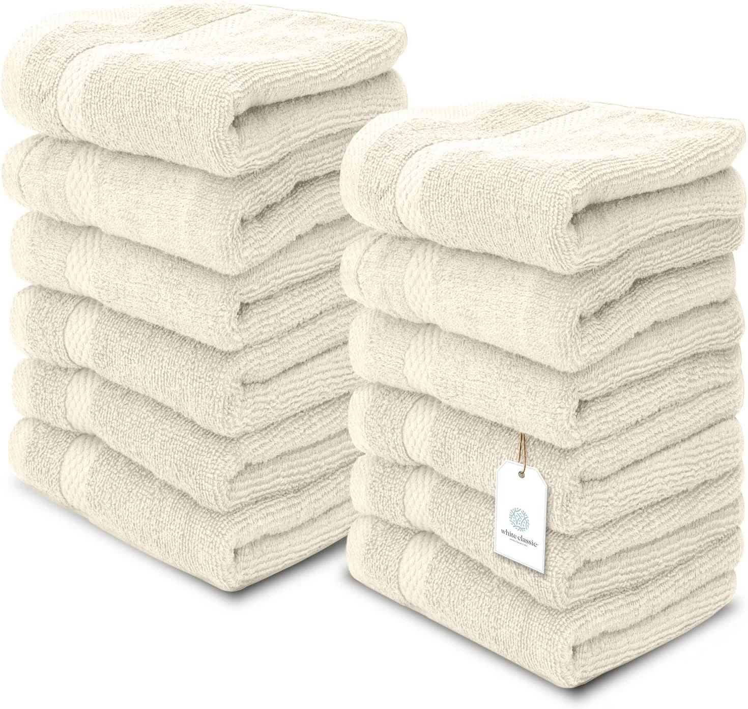 دستمالهای حولهای لوکس کلاسیک سفید برای حمام، هتل، اسپا، آشپزخانه - پنبه مصری سیرکلت - حولههای صورت با کیفیت هتل و جذب بالا - بسته عمده 12 عددی - 33x33 سانتیمتر (عاجی) دستمالهای حولهای لوکس کلاسیک سفید برای حمام، هتل، اسپا، آشپزخانه - پنبه مصری سیرکلت - حولههای صورت با کیفیت هتل و جذب بالا - بسته عمده 12 عددی - 33x33 سانتیمتر (عاجی)