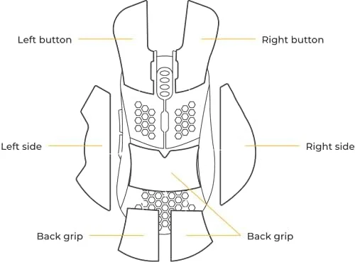 نوار گریپ موس گیمینگ Glorious برای مدل D- (کوچک) - ضد لغزش، مقاوم در برابر چربی و عرق، ضخامت 0.5 میلی متر، برش خورده، نصب آسان، چسب 3M - مشکی