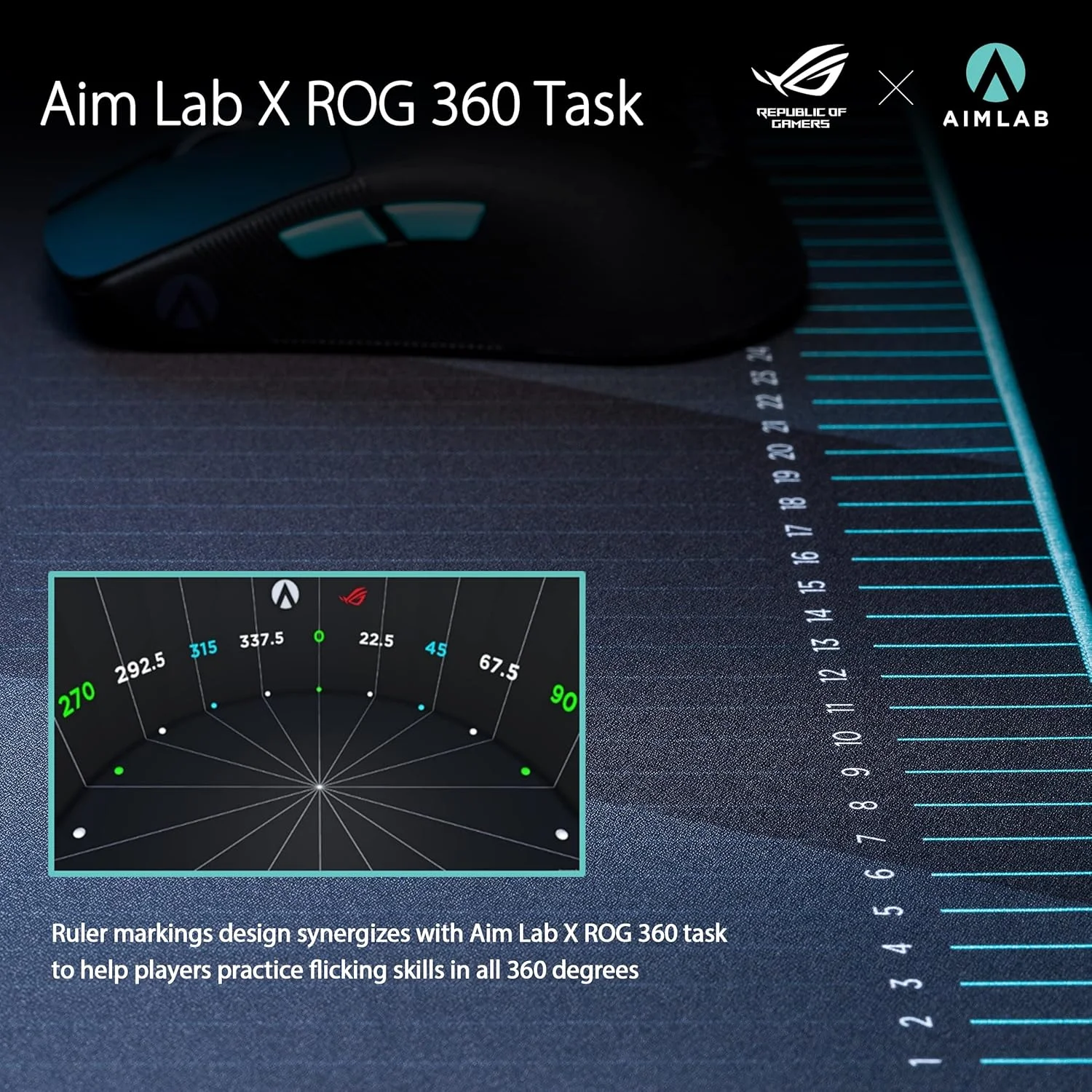 پد ماوس گیمینگ بزرگ ایسوس ROG Hone Ace Aim Lab Edition، ابعاد 508x420x3 میلی‌متر، جنس پارچه نرم و ترکیبی، پایه لاستیکی ضد لغزش، مناسب بازی‌های Esports و FPS، مشکی