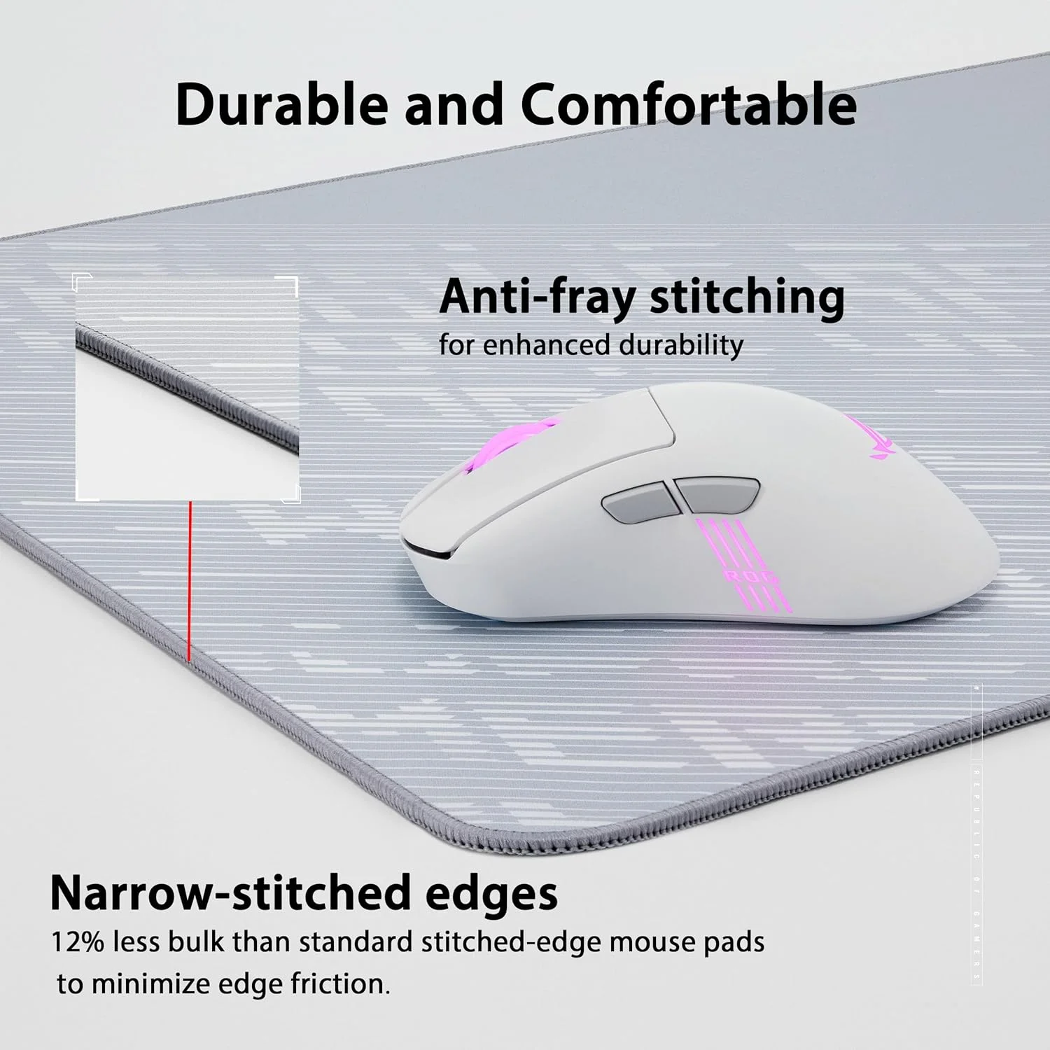 پد ماوس گیمینگ بزرگ ایسوس ROG Scabbard II Arctic Gray XXL - ابعاد 90x40 سانتی‌متر، سطح پارچه‌ای نرم، مقاوم در برابر آب، روغن و گرد و غبار، لبه‌های ضد فرسایش، پایه ضد لغزش - خاکستری