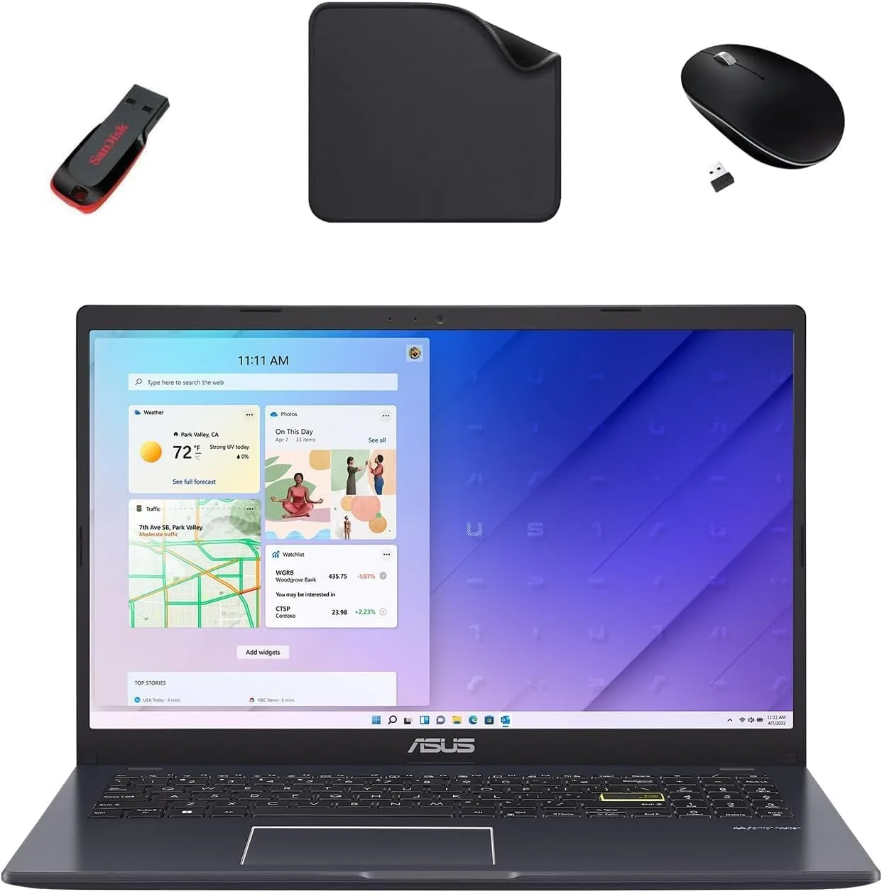 ایسوس Vivobook Go 15 (E510) - شامل فلش درایو 8 گیگابایتی + ماوس بی سیم + پد ماوس، لپ تاپ 15.6 اینچی، پردازنده اینتل سلرون، 8 گیگابایت رم، 512 گیگابایت SSD، ویندوز 11 پرو (ارتقا یافته)