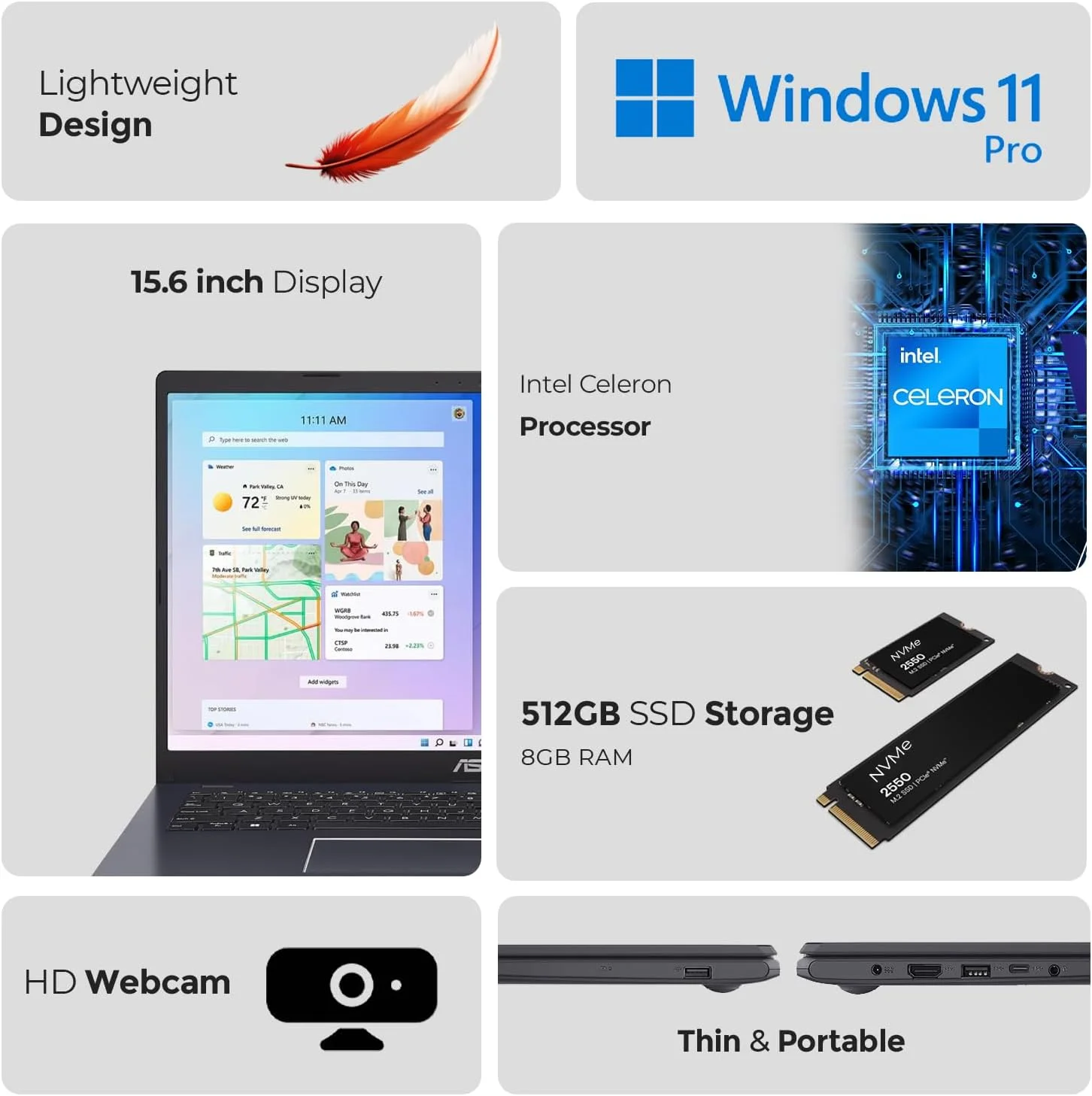 ایسوس Vivobook Go 15 (E510) - شامل فلش درایو 8 گیگابایتی + ماوس بی سیم + پد ماوس، لپ تاپ 15.6 اینچی، پردازنده اینتل سلرون، 8 گیگابایت رم، 512 گیگابایت SSD، ویندوز 11 پرو (ارتقا یافته) ایسوس Vivobook Go 15 (E510) - شامل فلش درایو 8 گیگابایتی + ماوس بی سیم + پد ماوس، لپ تاپ 15.6 اینچی، پردازنده اینتل سلرون، 8 گیگابایت رم، 512 گیگابایت SSD، ویندوز 11 پرو (ارتقا یافته)