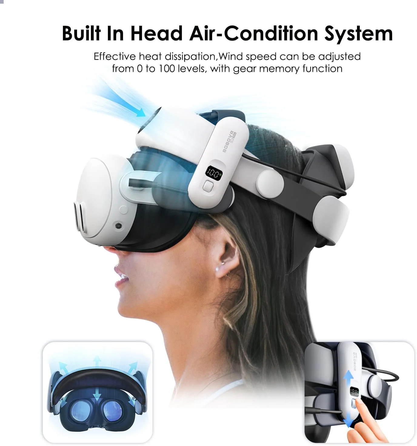 لوازم جانبی هدست واقعیت مجازی BOBOVR S3 Pro Super Strap سازگار با Meta Quest 3، هدبند 2 در 1 و سیستم تهویه هوای سر، بسته باتری 10000 میلی آمپر ساعتی قابل تعویض مناسب برای Oculus Quest3