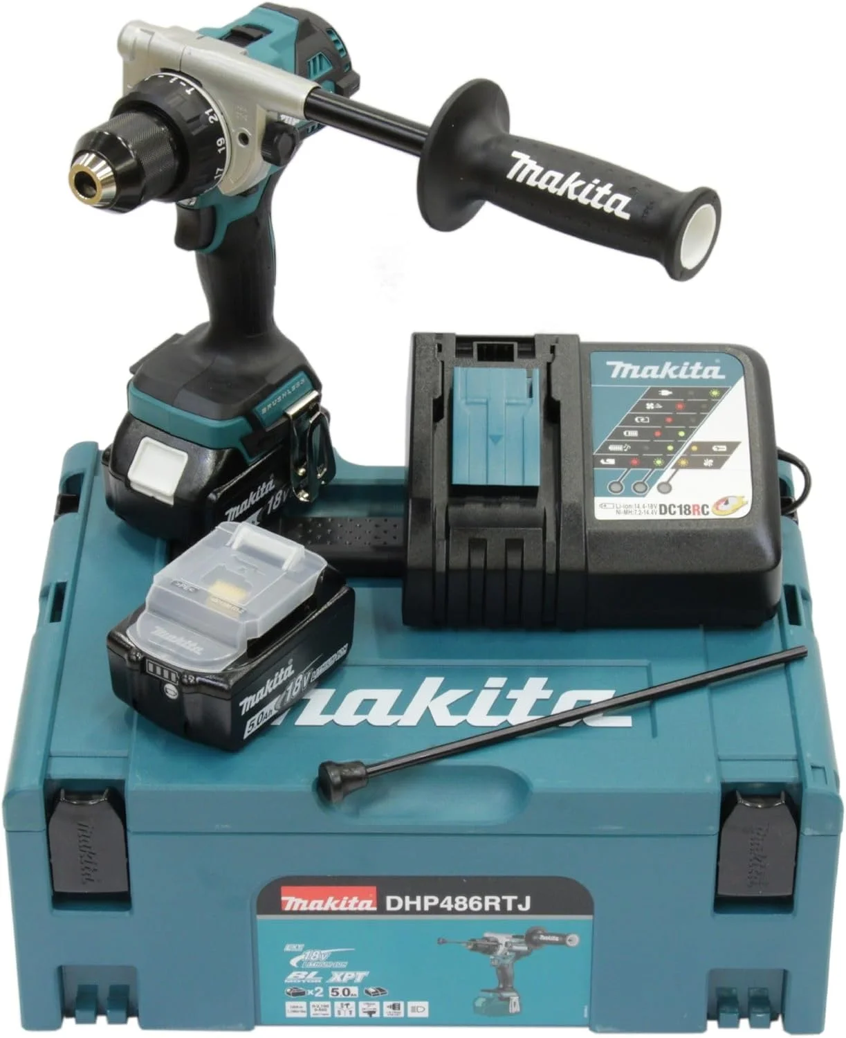 دریل چکشی شارژی ماکیتا مدل DHP486RTJ - 18 ولت لیتیوم-یون (BL/XPT) 13 میلی متر (1/2 اینچ) / 130 نیوتن متر / شامل 2 عدد باتری (5.0 آمپر ساعت) و 1 عدد شارژر/MAKPAC دریل چکشی شارژی ماکیتا مدل DHP486RTJ - 18 ولت لیتیوم-یون (BL/XPT) 13 میلی متر (1/2 اینچ) / 130 نیوتن متر / شامل 2 عدد باتری (5.0 آمپر ساعت) و 1 عدد شارژر/MAKPAC