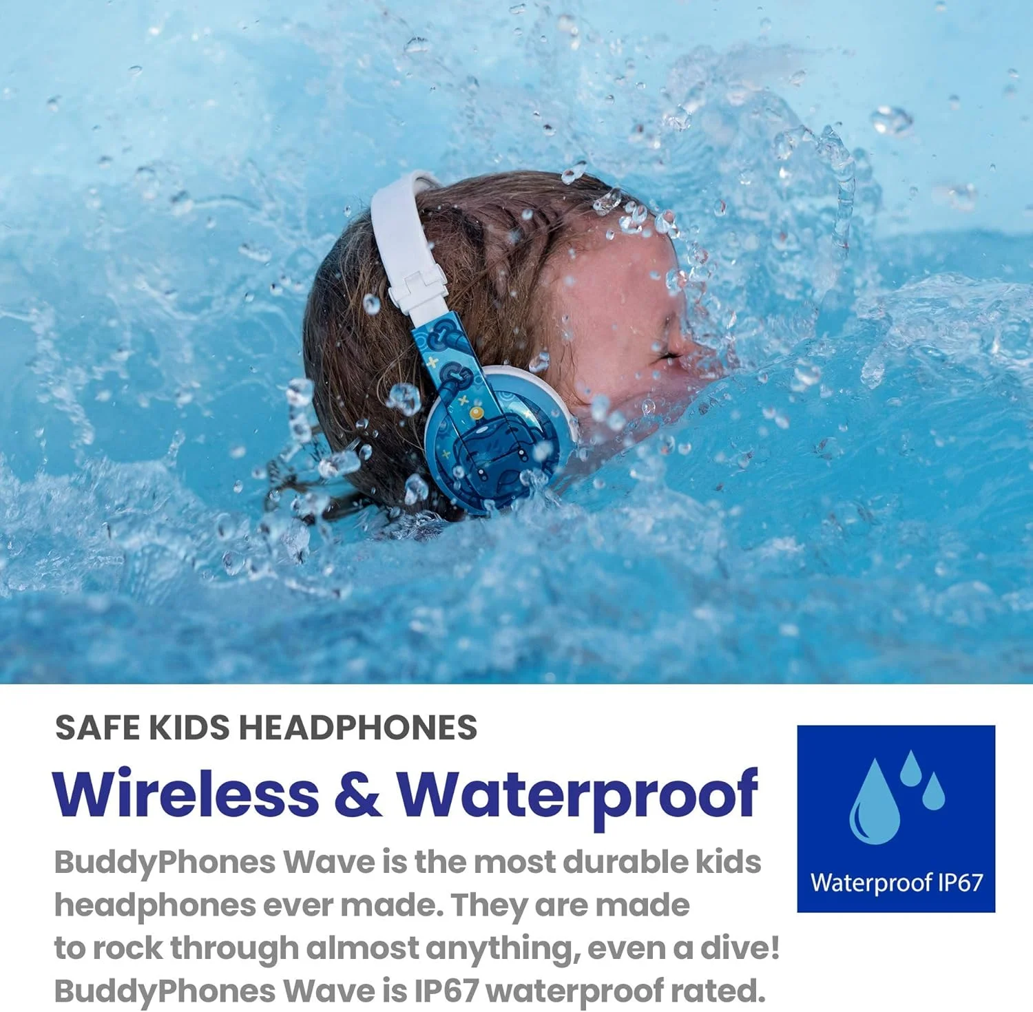 هدفون بیسیم بلوتوثی کودکانه ONANOFF BuddyPhones - Wave - تاشو و ضد آب، عمر باتری 18 ساعته (آبی) هدفون بیسیم بلوتوثی کودکانه ONANOFF BuddyPhones - Wave - تاشو و ضد آب، عمر باتری 18 ساعته (آبی)