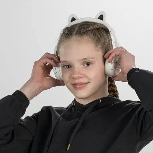 هدفون بی‌سیم BuddyPhones PlayEars+ برای کودکان، بلوتوث، محدودکننده صدا، ۲۴ ساعت عمر باتری، ۳ سطح صدا، حالت مطالعه با تقویت صدا، کابل BuddyLink، کیف مسافرتی، طرح خرس - تصویر 2