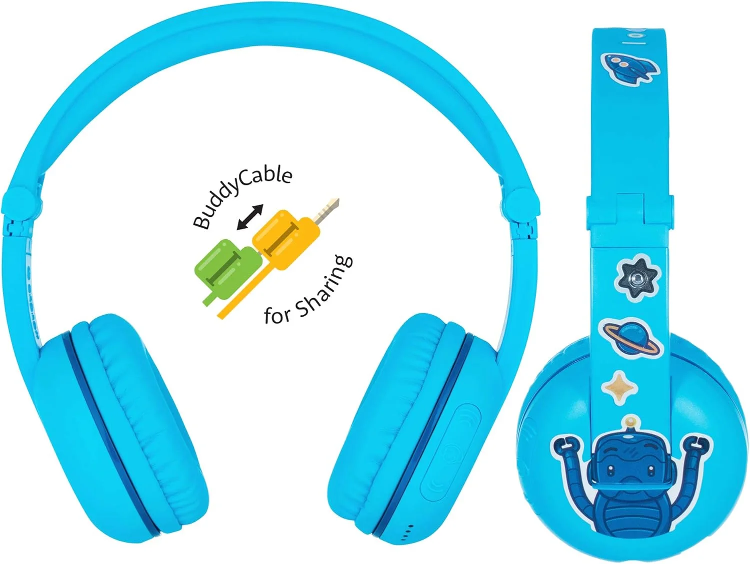 هدفون بی سیم بلوتوث BuddyPhones Play برای کودکان | محدودیت ایمن صدا برای کودکان به 75، 85 یا 94 دسی بل | تاشو با 14 ساعت عمر باتری | کابل اختیاری برای اشتراک گذاری صدا | آبی هدفون بی سیم بلوتوث BuddyPhones Play برای کودکان | محدودیت ایمن صدا برای کودکان به 75، 85 یا 94 دسی بل | تاشو با 14 ساعت عمر باتری | کابل اختیاری برای اشتراک گذاری صدا | آبی