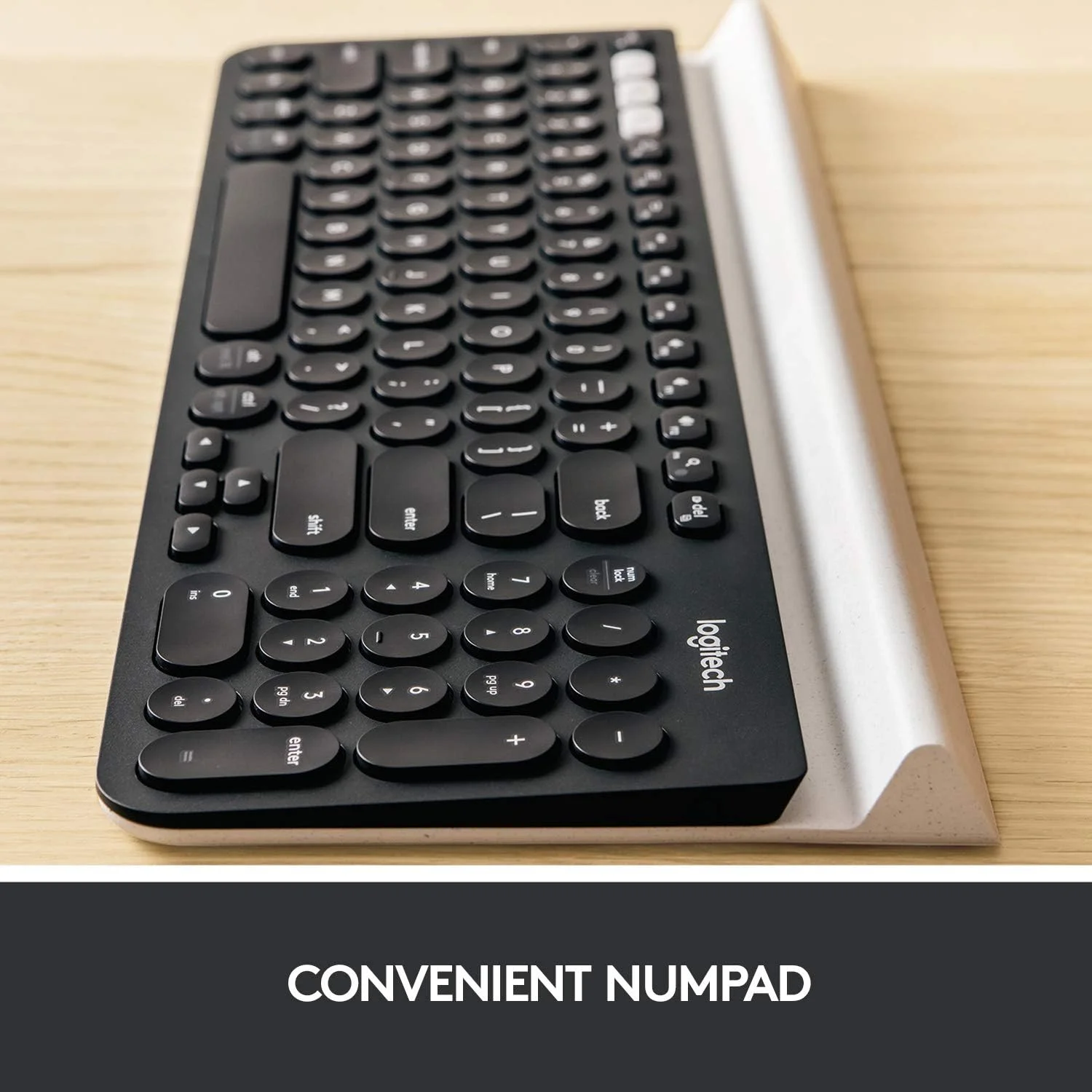 کیبورد بی‌سیم چند دستگاهی لاجیتک K780 برای ویندوز، اپل، اندروید یا کروم، بی‌سیم 2.4 گیگاهرتز، بلوتوث، جایگاه تلفن هوشمند و تبلت، بی‌صدا، PC، مک، لپ‌تاپ، طرح‌بندی عربی - خاکستری تیره/سفید