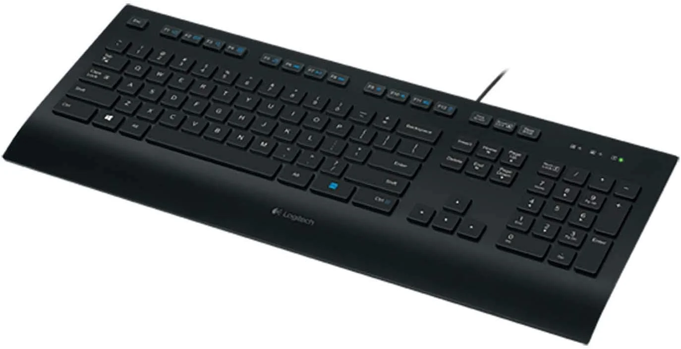 کیبورد سیم دار تجاری Logitech K280e Pro برای ویندوز، لینوکس و کروم، پورت USB، تکیه گاه مچ دست، مقاوم در برابر پاشش آب، PC/لپ تاپ، طرح بندی QWERTY ایالات متحده - مشکی