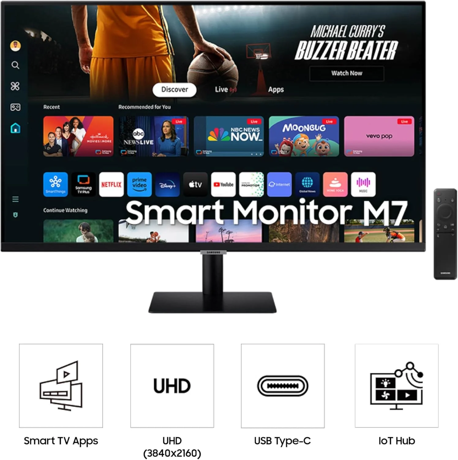 مانیتور هوشمند 32 اینچی سامسونگ M7 (M70D) سری 4K UHD با قابلیت پخش آنلاین تلویزیون، بلندگوها، HDR10، USB-C، پورتهای متعدد، Gaming Hub، ریموت SolarCell، ابزارهای دسترسی Vision، LS32DM702UNXGO، 2024، مشکی مانیتور هوشمند 32 اینچی سامسونگ M7 (M70D) سری 4K UHD با قابلیت پخش آنلاین تلویزیون، بلندگوها، HDR10، USB-C، پورتهای متعدد، Gaming Hub، ریموت SolarCell، ابزارهای دسترسی Vision، LS32DM702UNXGO، 2024، مشکی
