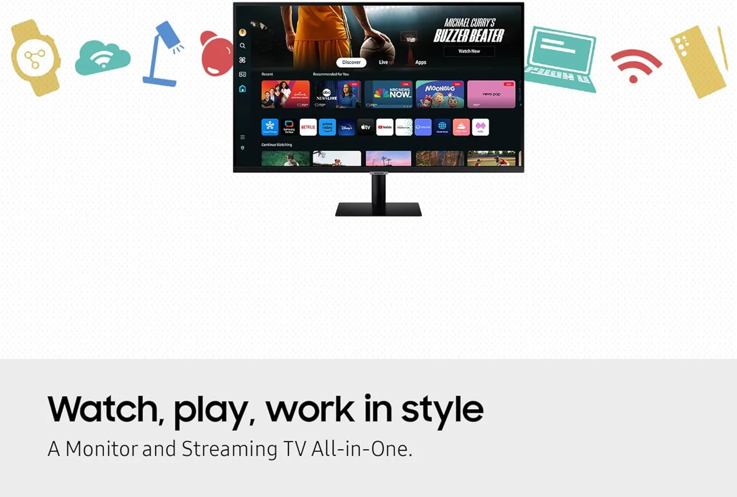 مانیتور هوشمند 32 اینچی سامسونگ M7 (M70D) سری 4K UHD با قابلیت پخش آنلاین تلویزیون، بلندگوها، HDR10، USB-C، پورتهای متعدد، Gaming Hub، ریموت SolarCell، ابزارهای دسترسی Vision، LS32DM702UNXGO، 2024، مشکی مانیتور هوشمند 32 اینچی سامسونگ M7 (M70D) سری 4K UHD با قابلیت پخش آنلاین تلویزیون، بلندگوها، HDR10، USB-C، پورتهای متعدد، Gaming Hub، ریموت SolarCell، ابزارهای دسترسی Vision، LS32DM702UNXGO، 2024، مشکی