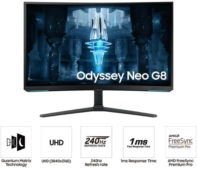 مانیتور گیمینگ خمیده 32 اینچی سامسونگ Odyssey Neo G8 BG850 با رزولوشن 4K، نرخ تازه سازی 240 هرتز، زمان پاسخگویی 1 میلی ثانیه، AMD FreeSync Premium Pro و Quantum HDR 2000 - مدل LS32BG850NMXUE، مشکی مانیتور گیمینگ خمیده 32 اینچی سامسونگ Odyssey Neo G8 BG850 با رزولوشن 4K، نرخ تازه سازی 240 هرتز، زمان پاسخگویی 1 میلی ثانیه، AMD FreeSync Premium Pro و Quantum HDR 2000 - مدل LS32BG850NMXUE، مشکی